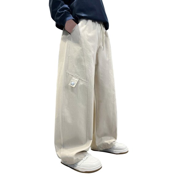 Ruyang Wide Leg Pants for Boys Drawstring Baggy Cargo Pants Kids Vintage Casual Preppy School Clothes Y2K Streetwear