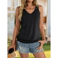 thumbnail image 4 of Womens Banded Bottom V Neck Tank Tops Sleeveless Shirts Casual Loose Fit Clothes 2025 Summer Black XL, 4 of 6