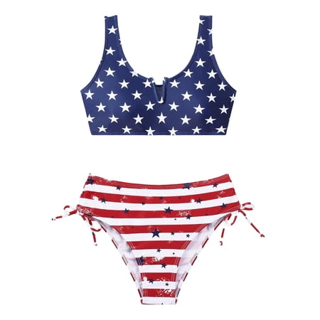 FUZHIQ Girls Swimsuit Two Piece Teen Bathing Suit High Waist Bikini Set 7-8 Years