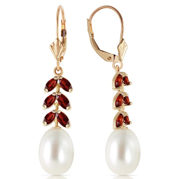 Galaxy Gold 14K Solid Gold 9.2 Carat Natural Garnet Drop Earrings for Women - Yellow Gold Fine Jewelry