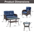 thumbnail image 2 of Opohoro 5-Piece Outdoor Conversation Set with Lounge Chairs, Patio Loveseat, Coffee & Side Tables, Brown/Blue, 2 of 11