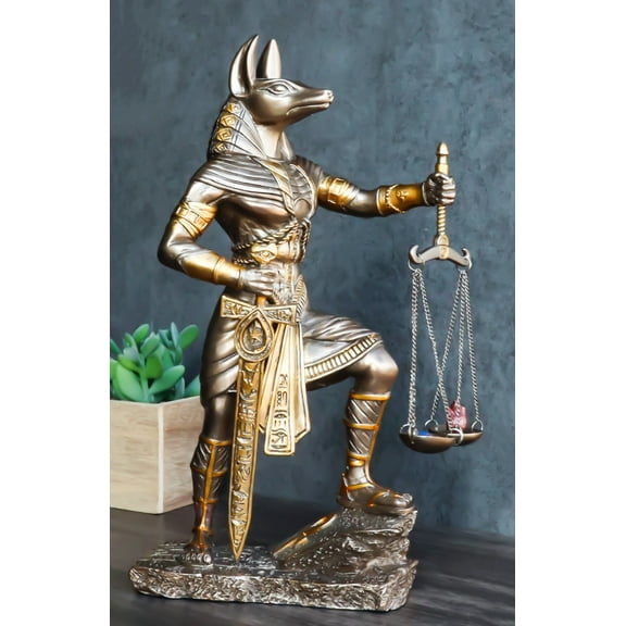 God Anubis with Scales of Justice Statue Figurine 10" Tall (Faux Bronze Resin)