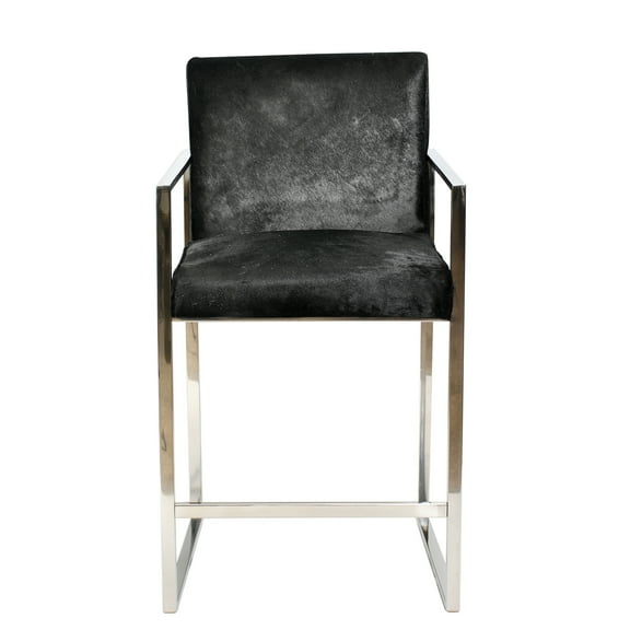 Design Living H43" Chrome Stainless Steel Chair With Black Leather Seat