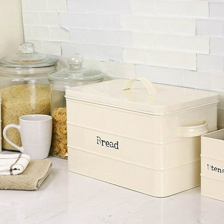 Home Basics Tin Ivory Bread Box With Handles