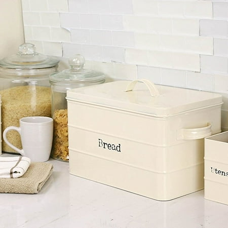 Home Basics Tin Ivory Bread Box With Handles