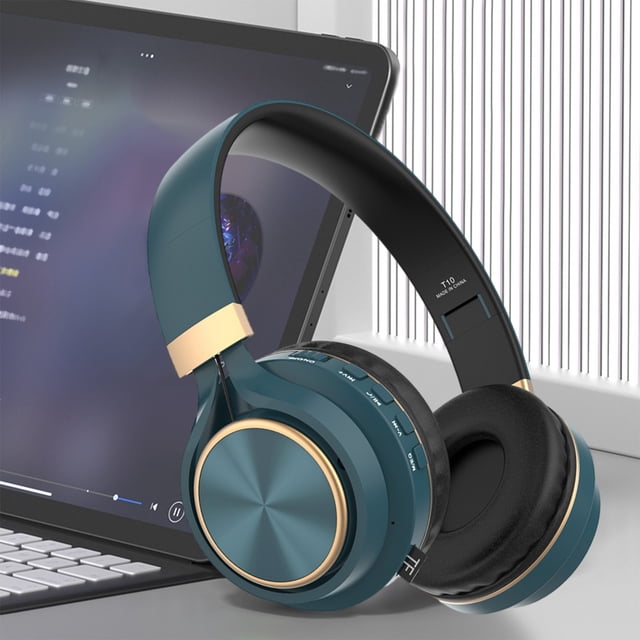 Auriculares Bluetooth T10 supraaurales con ranura para tarjeta, conexión por cable, altavoces grandes Hi-Fi, larga duración, reducción de ruido, color negro