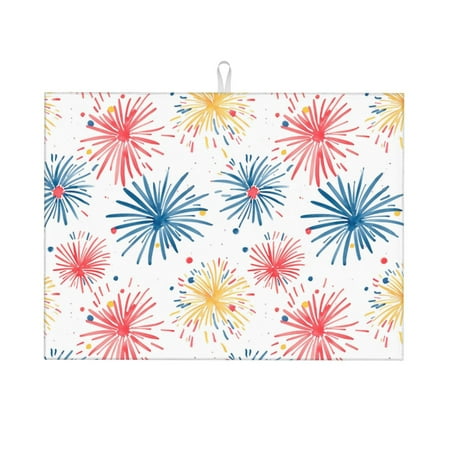 

Tebeau Bright Colorful Fireworks Print Dish Drying Mat for Kitchen Counter Dish Drying Pad with Non-slip Rubber Backed Hide Stain Anti Absorbent for Kitchen Counter Drying Mat