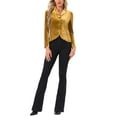thumbnail image 2 of INSPIRE CHIC Women's Notched Lapel Long Sleeve Button Velvet Blazer L Gold, 2 of 6