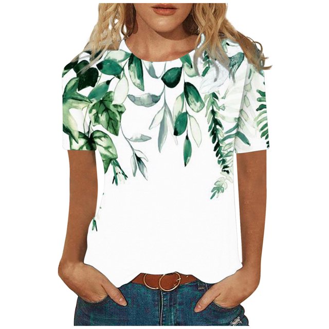 Pompotops Blouse Mode Femme Manches Courtes Col Rond Rétro Imprimé Ample Manches Trois-Quarts