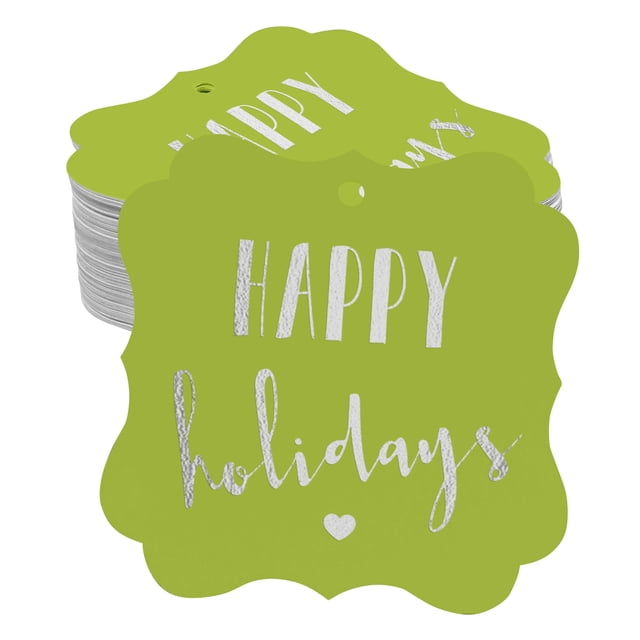Inkdotpot Pack Of 100 Real Silver Foil Bracket Shape Paper Tags Happy Holiday Favor Hang Tags