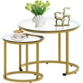 thumbnail image 1 of Coffee Table Nesting Set of Side Set Golden Frame Circular Round and Marble Pattern Wooden Tables Living Room Bedroom Apartment Modern Industrial Simple Nightstand, 1 of 9