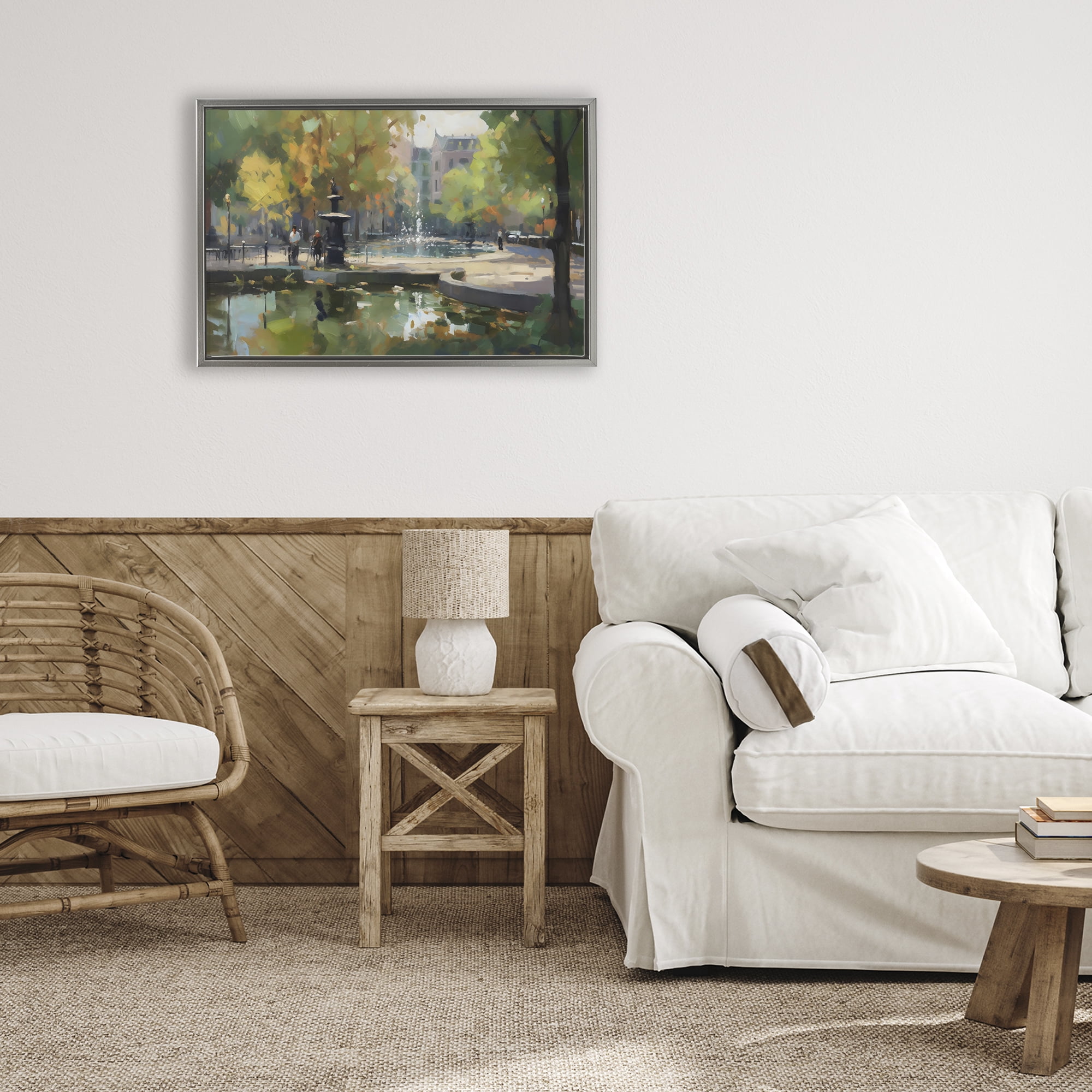 Stupell Industries Autumn Reflections at Park Fountain Gray Framed Floater Canvas Wall Art, design by Creative Studio