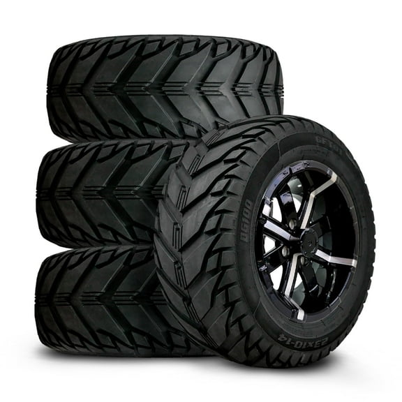 Fairway Golf Cart Wheel Assembly (Set of 4) - Gloss Black w/ Machined Face Accents