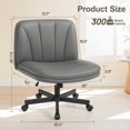 thumbnail image 3 of COOLHUT 26" W Criss Cross Chair with Wheels, Cross Legged Office Chair, Armless Adjustable Vanity Desk Chair, Wide Seat and 2-Layer Cushions, PU Leather, Gray, 3 of 8