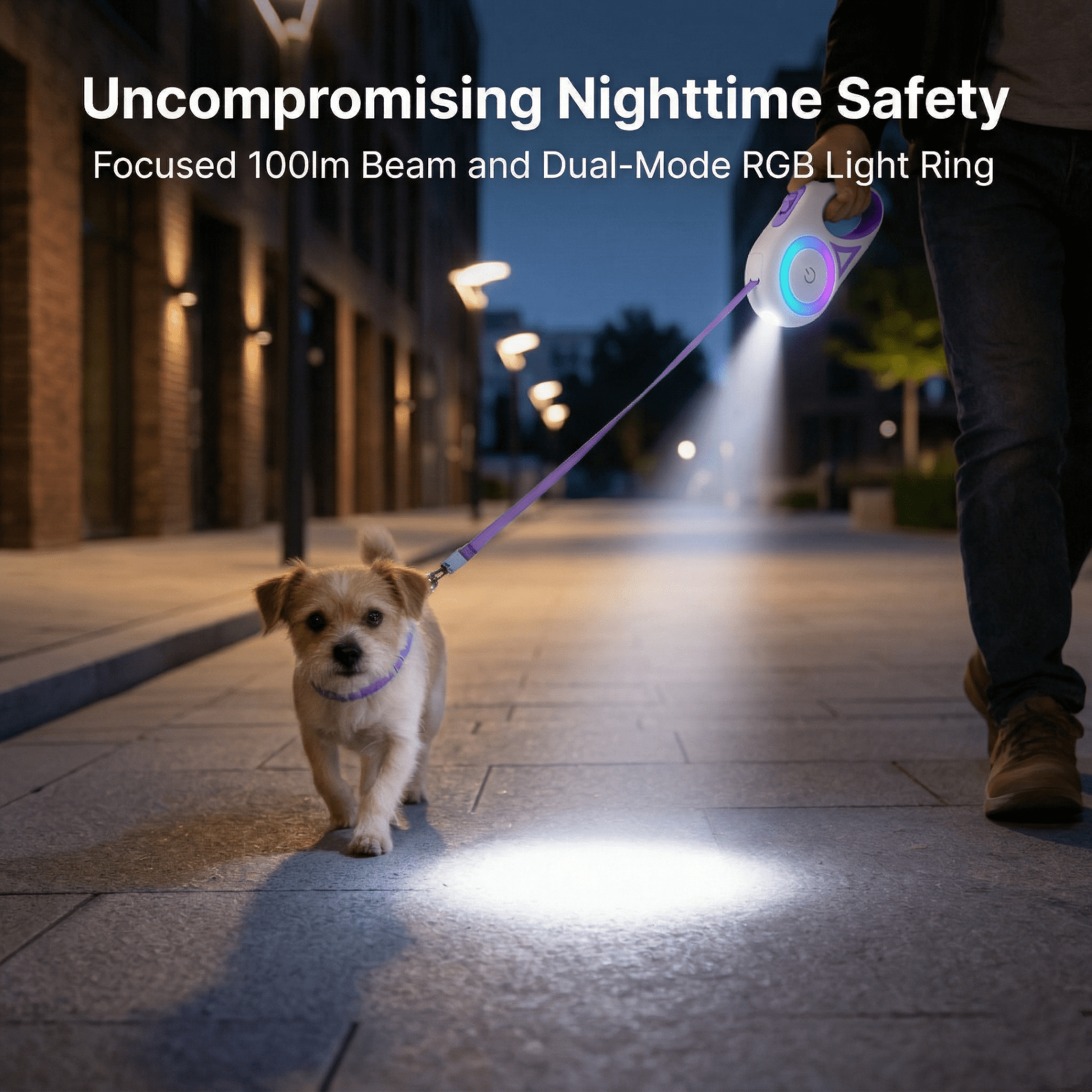 Retractable Dog Leash LED, Durable 5M Rope with LED Safety Light for Night Walks, Illuminated pet leash