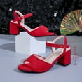 thumbnail image 5 of Suede Sandals for Women Summer Chunky Heel Sandals 2025 Elegant Peep Toe Ankle Strap Pumps for Office Vacation Red 6.5, 5 of 8