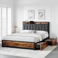thumbnail image 1 of Ourlova Full Size Bed Frame with Storage Linen Upholstered Headboard 4 Drawers Platform Bed Frame with Charging Station No Box Spring Needed Easy Assembly Vintage Brown, 1 of 8