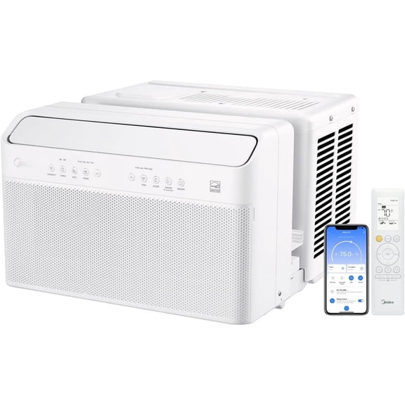 Restored Midea 8,000 BTU Window Air Conditioner, Smart Inverter U-Shaped, Cools Up To 350 Sq Ft, Wi-Fi and Alexa, White