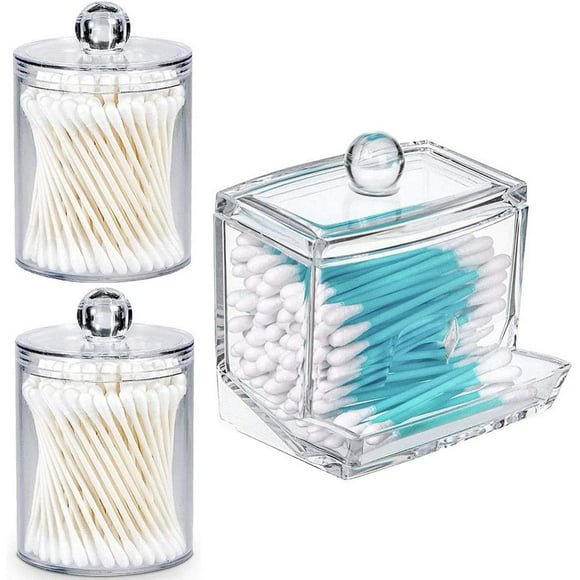 Qtip Holder Cotton Swab Holder Storage Dispenser  Clear Cotton Ball Swab Holder  Apothecary Jars with Lids for Bathroom