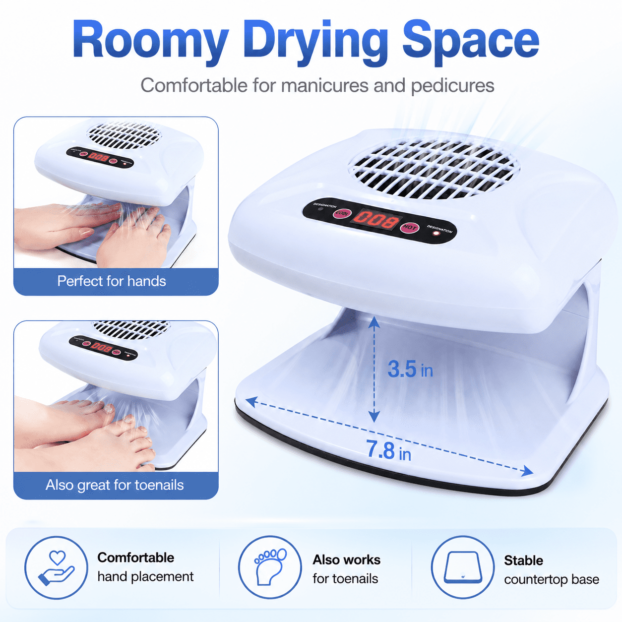 Nail Dryer Fan,300W Timing Air Nail Gel Fast Drying Curing Nail Fan Dryer for Regular Polish, Hot & Cold Wind Nail Blower Dryer for Manicure Salon and Daily Home Use
