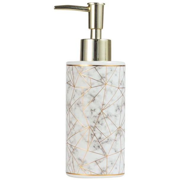 Dispensador de jabón de manos para baño, dispensador de jabón líquido de 10 oz para cocina, botella dispensadora de loción de jabón recargable moderna de cerámica para decoración (oro blanco)