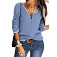 thumbnail image 4 of Long Sleeve Women's V Neck Sweater Half Zipper Knit Sweater Casual Cricket Jumper Pullover, 4 of 6