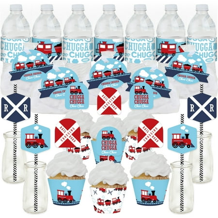 Big Dot of Happiness Railroad Party Crossing - Steam Train Birthday Party or Baby Shower Favors and Cupcake Kit - Fabulous Favor Party Pack - 100 Pc
