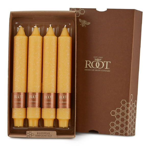 ROOT Candles Unscented Timberline™ Collenette Taper Candles, 9-Inch Tall, Box of 4, Butterscotch
