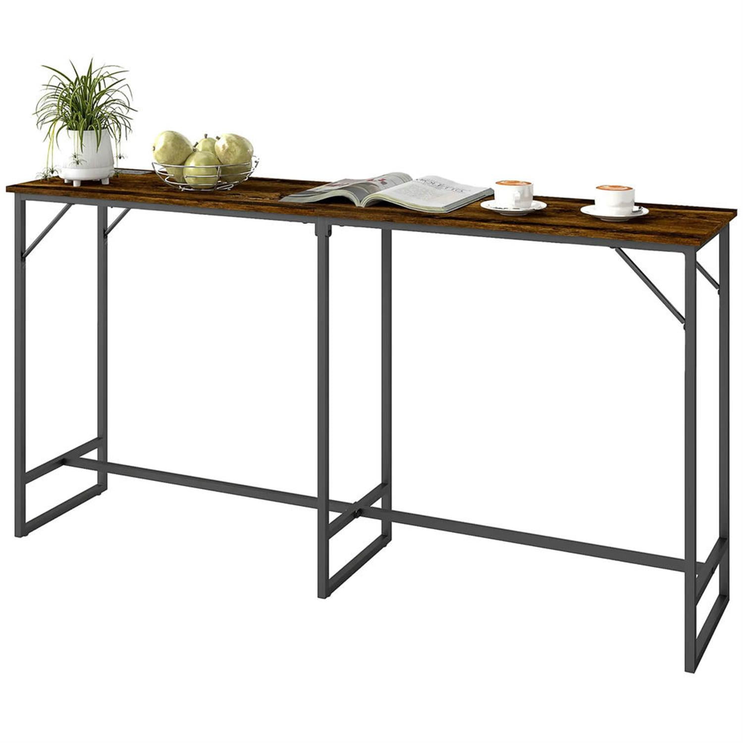 Demi Bonn 70" Industrial Bar Tables with Charging Station, Steel Rectangular Bar Height Pub Table for 4 to 6 People for Dining Room, Home Office, Brown