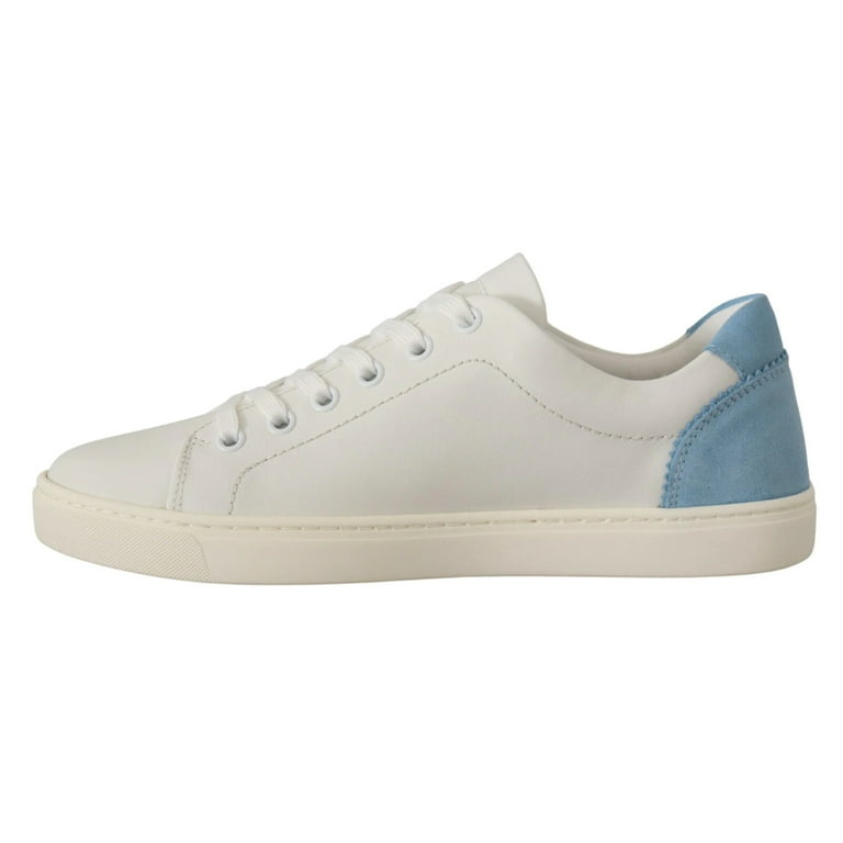 Dolce Gabbana White Blue Leather Low Top Sneakers Shoes
