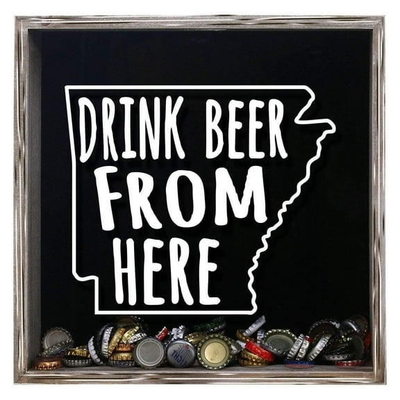 Torched Arkansas Beer Cap Shadow Box Wall Mount Decor 13"x13"x3" Gray