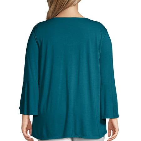 Just My Size Womens Plus Size Bell Sleeve Pin-tuck Top
