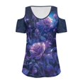 thumbnail image 5 of POLERO Rose Night Print Womens Cold Shoulder Shirts Short Sleeve Tops Soft V Neck Tees Summer Blouses Lightweight for Ladies Travel Dating Shopping L, 5 of 7