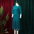 thumbnail image 4 of AURA Plus Size Asymmetrical Neck Bodycon Midi Dress High Waist Fishtail Hem 3 4 Sleeve Elegant Office Dress, 4 of 10
