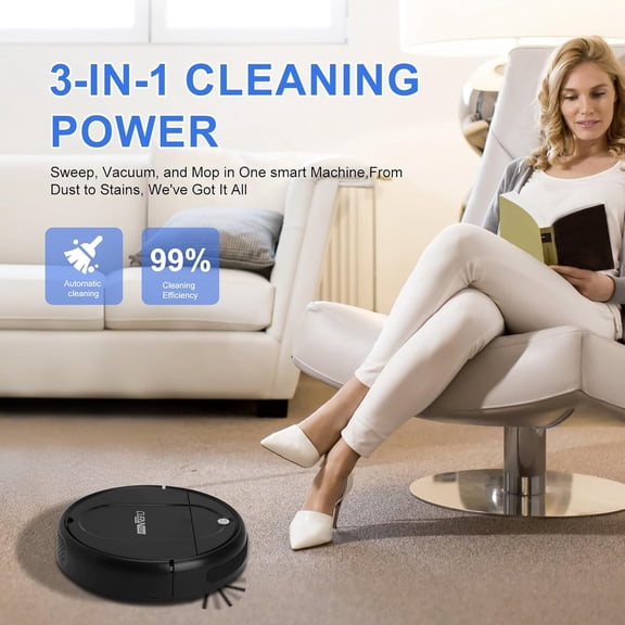 Robot Vacuum, Featuring a 3-in-1 Comprehensive Cleaning System That vacuums and mops, with 3000Pa Suction Power. This Ultra-Thin and Quiet Robot Vacuum and mop is Ideal for pet Hair and Hard Floors-D
