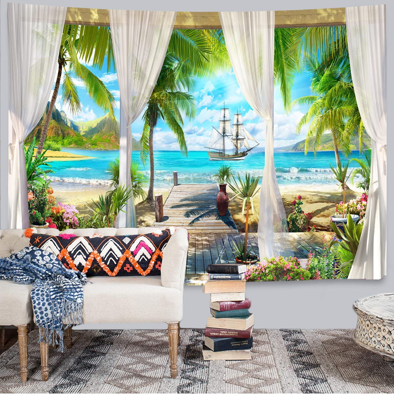Cpdd Ocean Beach Tapestry Sea Coconut Tree Wall Tapestry Tropical Beach Landscape Tapestry Wall Hanging Seaside Scene For Home Decor Other