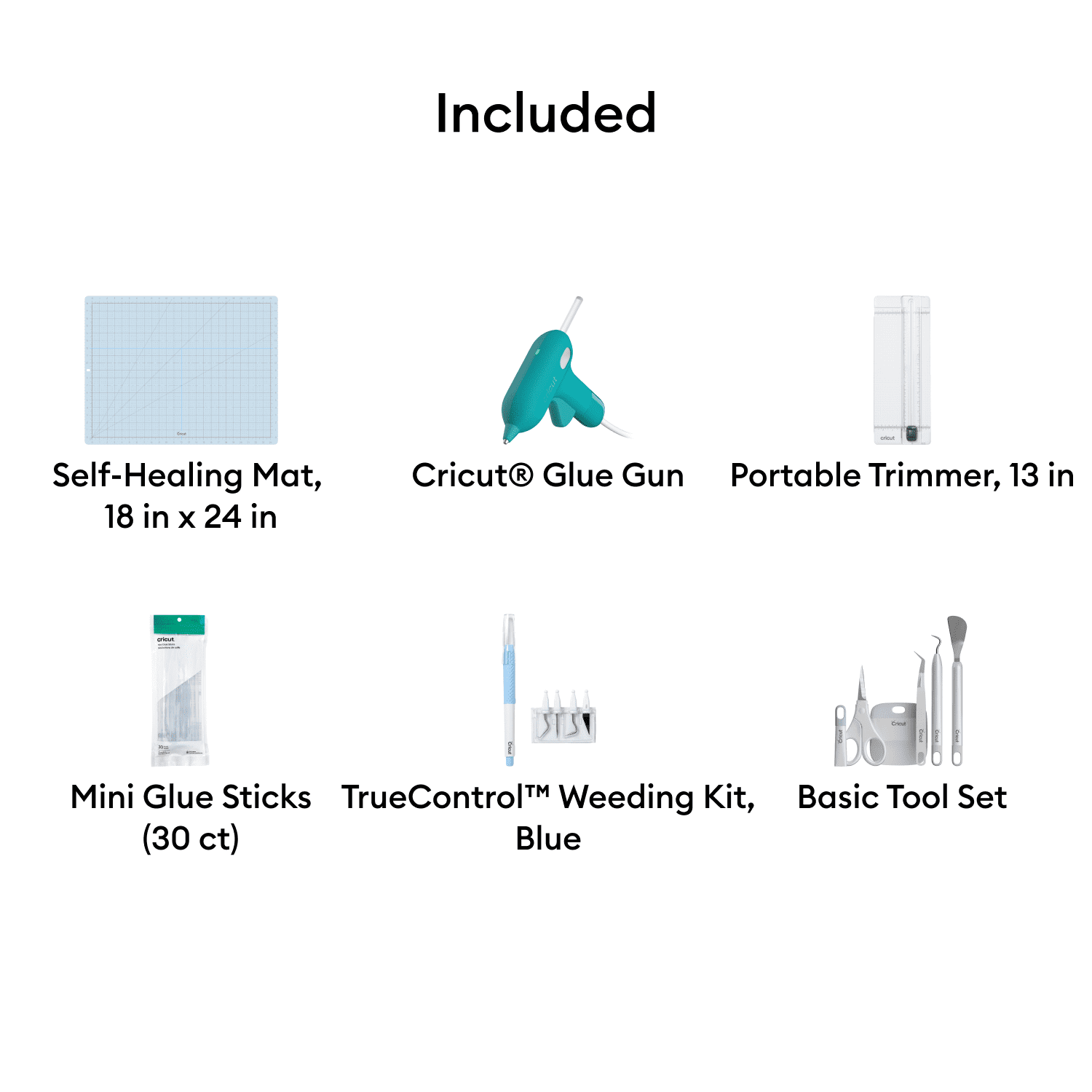 Cricut Glue Gun Essentials Bundle with Craft Cutting Mat + Trimmer + Mini Glue Sticks + TrueControl Weeding Tool Set + 5PC Tool Set