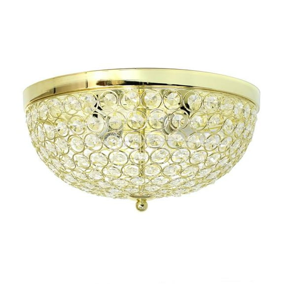 Elegant Designs 2 Light Elipse Crystal Flush Mount Ceiling Light 2 Pack, Gold