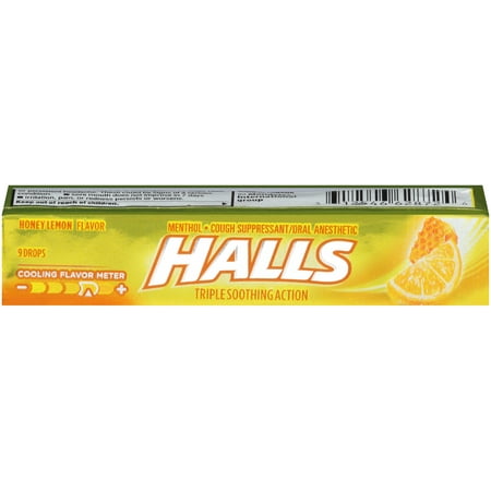 HALLS, Honey Lemon Cough Drops, 9 Pcs