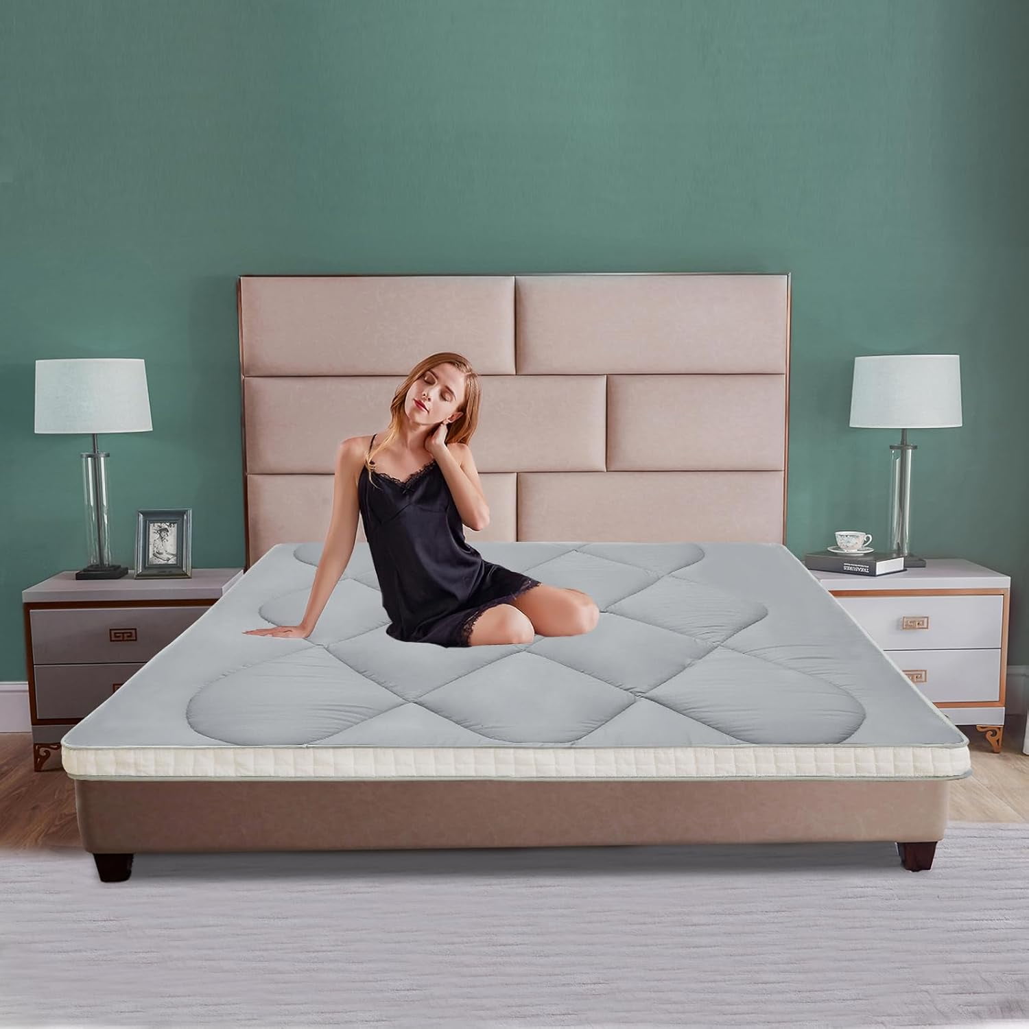 ABORON 3.5" Thick Floor Mattress Futon Mattress Twin Size Japanese Roll-up Sleeping Mattress Folding Sleeping Pad Breathable Floor Lounger Guest Bed for Camping Couch