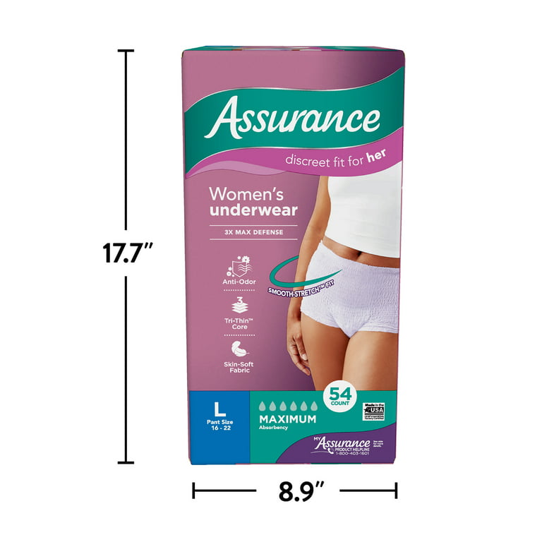 Assurance Women's Incontinence & Postpartum Underwear, L, Maximum  Absorbency (54 Count) 