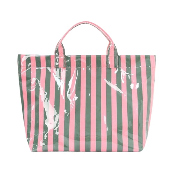 Stylish Rainbow Striped Beach Bag Water Resistant PVC Handbag Fashion Shopper Bag Convenient For Travel and Work