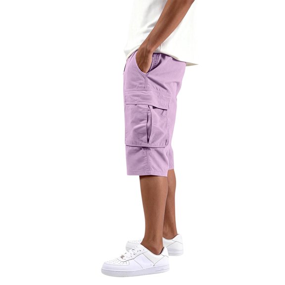 Cargo Shorts for Men 3/4 Length Knee Length Elastic Waist Capri Pants Purple L