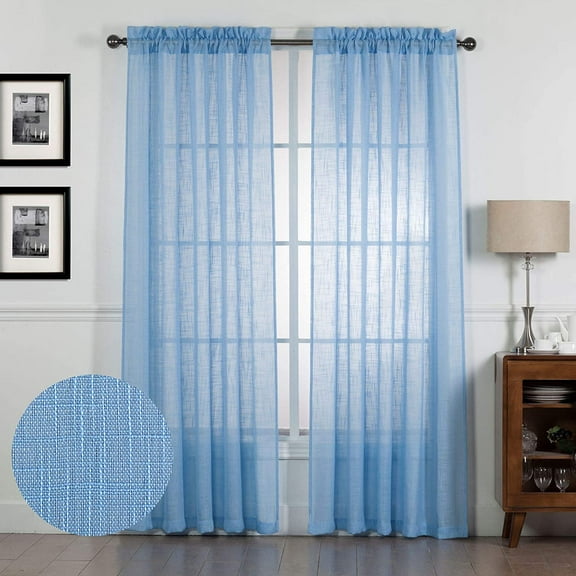 2 Piece Linen Textured Semi-Sheer Rod Pocket Curtain Panels (84" Long, Baby Blue)