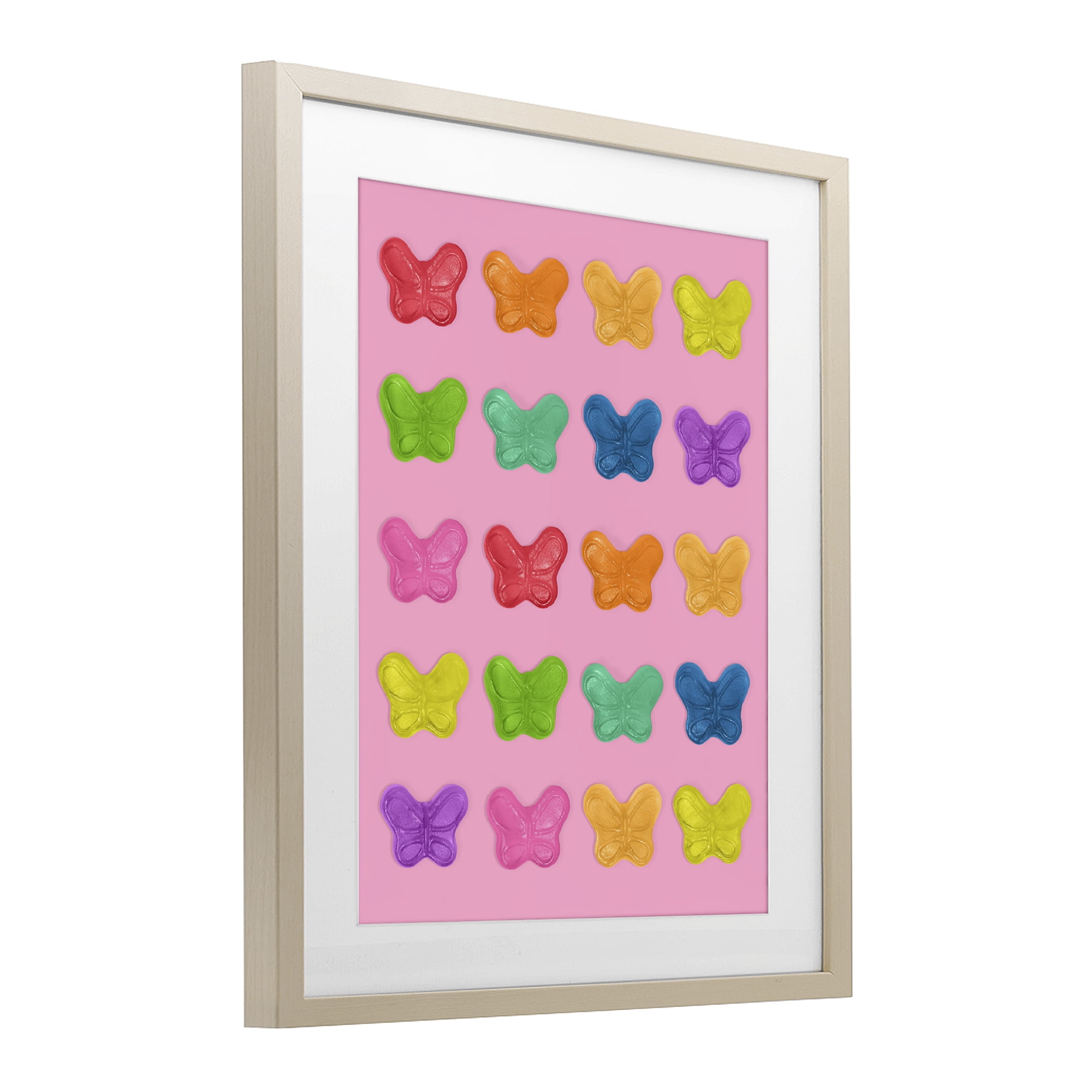 Stupell Industries Colorful Butterflies on Pink Birch Framed Print Under Glass, design by LISH Creative