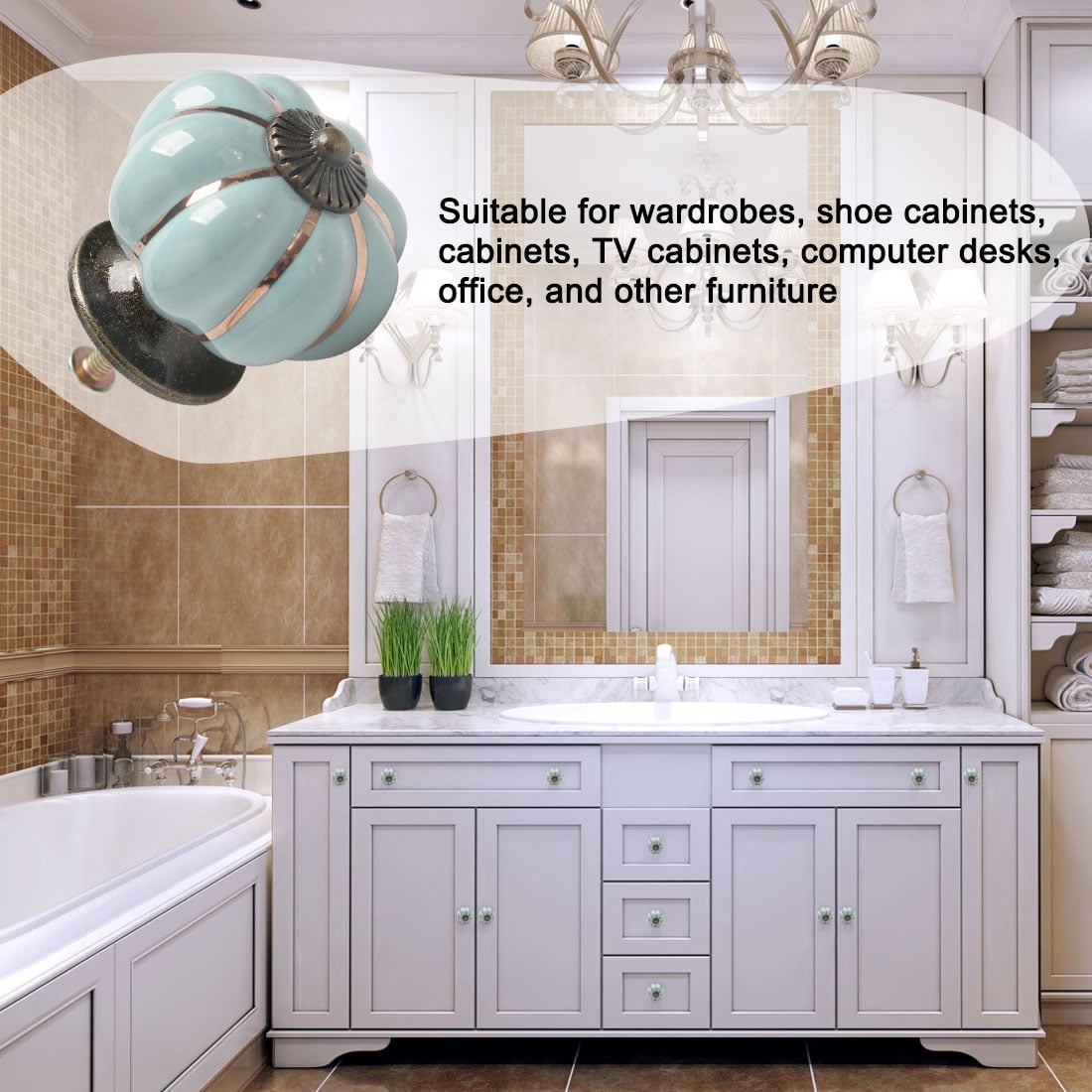 Unique Bargains 10-Pack Ceramic Drawer Cabinet Knob Handle Light Blue Finish