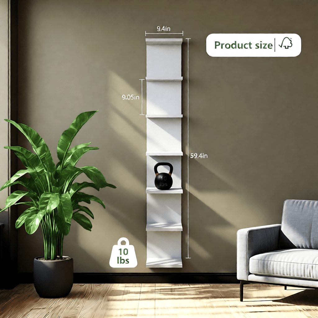7-Tier Wall Shelf with 3 LED Lighting Modes, Multifunctional Wall Mounted Vertical Lack Wall Shelf with Remote Control for Bedroom Living Room Vanity, White