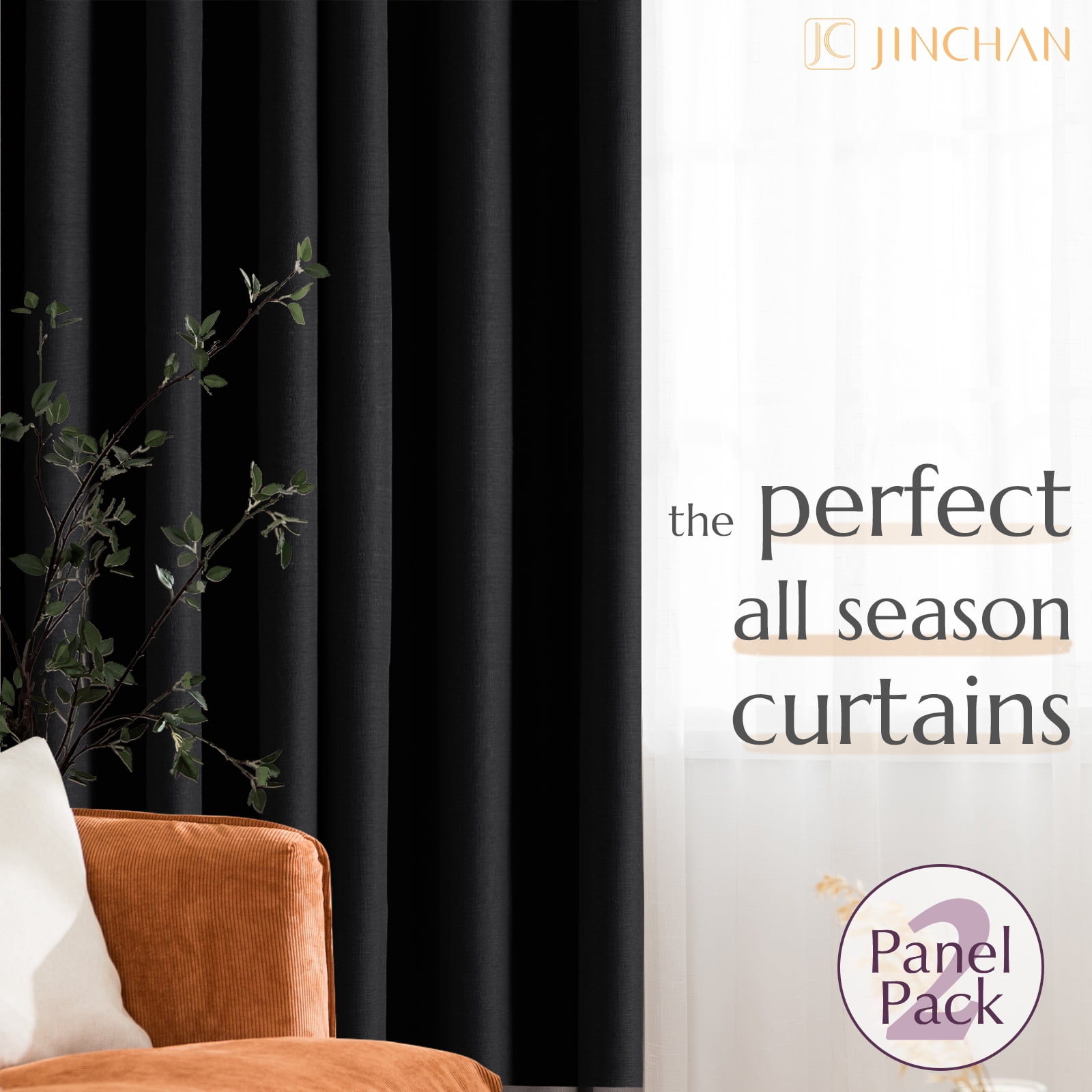 CURTAINKING Room Darkening Curtains 95 inch Black Bedroom Living Room Window Curtain Set Thermal Insulated Drapes Grommet Top 2 Panels