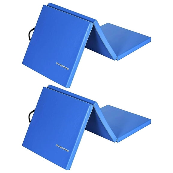 BalanceFrom 2-Pack 6ft x 2ft x 2in 3-Panel All-Purpose Folding Gymnastics Mat, Blue