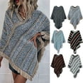 thumbnail image 2 of NUZYZ V Neck Ethnic Style Pullover Thick Knitted Cape Bohemia Striped Print Tassel Loose Cloak Coat Female Clothing, 2 of 8